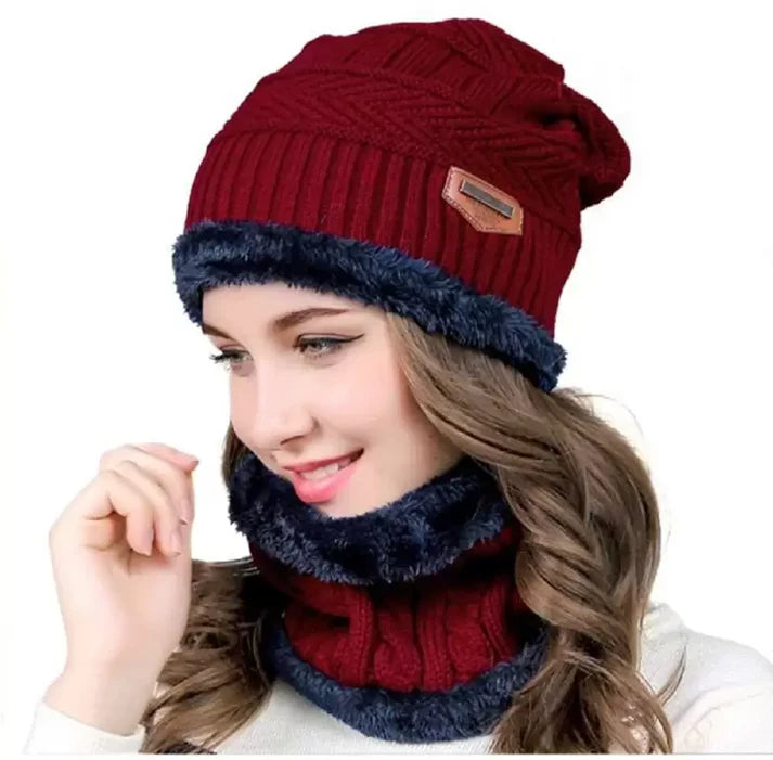 Conjunto de gorro y bufanda unisex de invierno