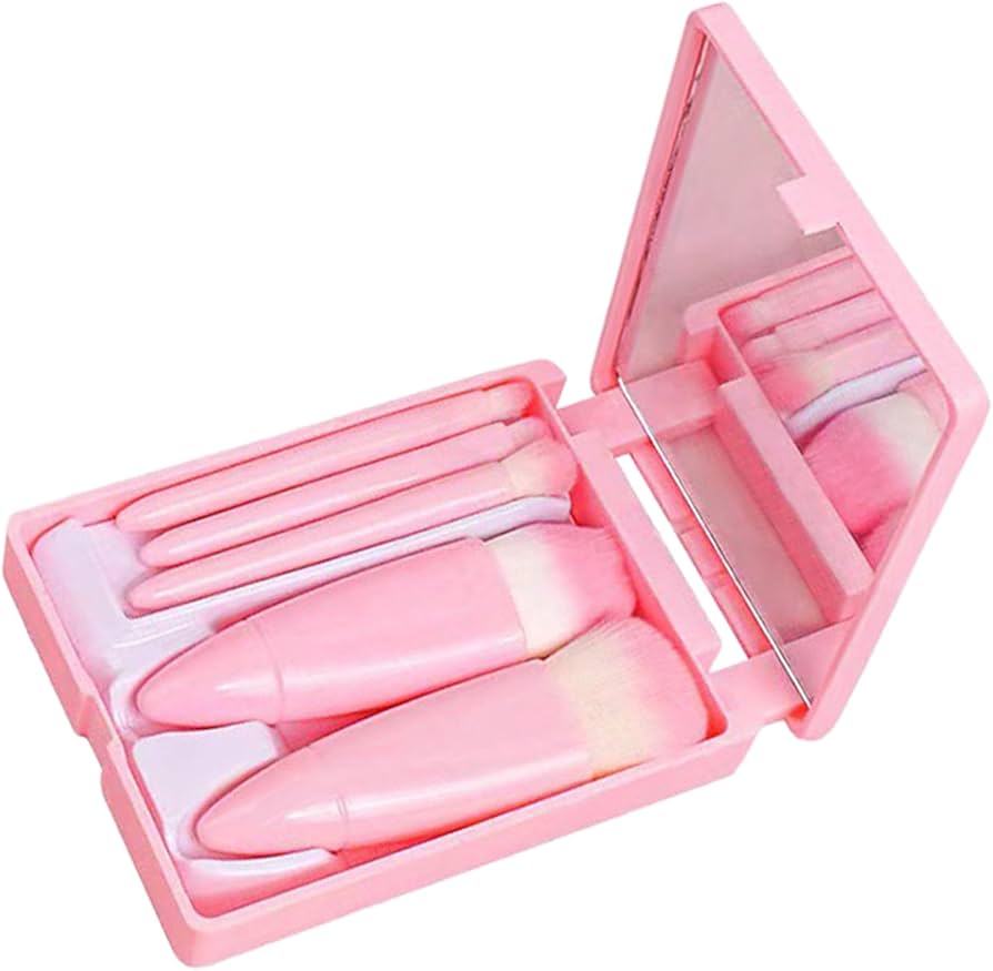 Set de Mini Brochas de Maquillaje Con  Espejo para viaje